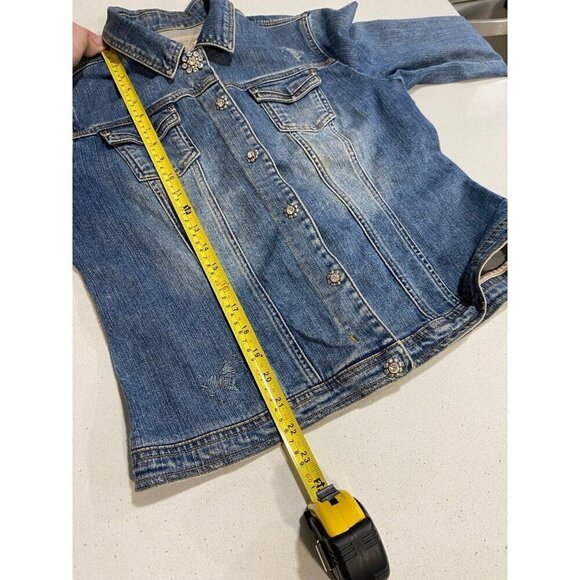 RARE Vintage Brighton Embroidered Rhinestone Jean Denim Jacket Size Medium - Picture 8 of 12